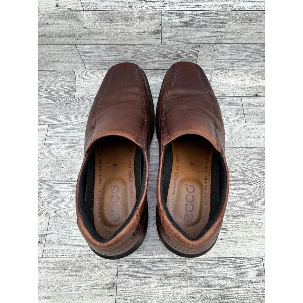 ECCO‎ Men Brown Leather Square Toe Slip On Loafers 50134 Size EU 44 US 10.5